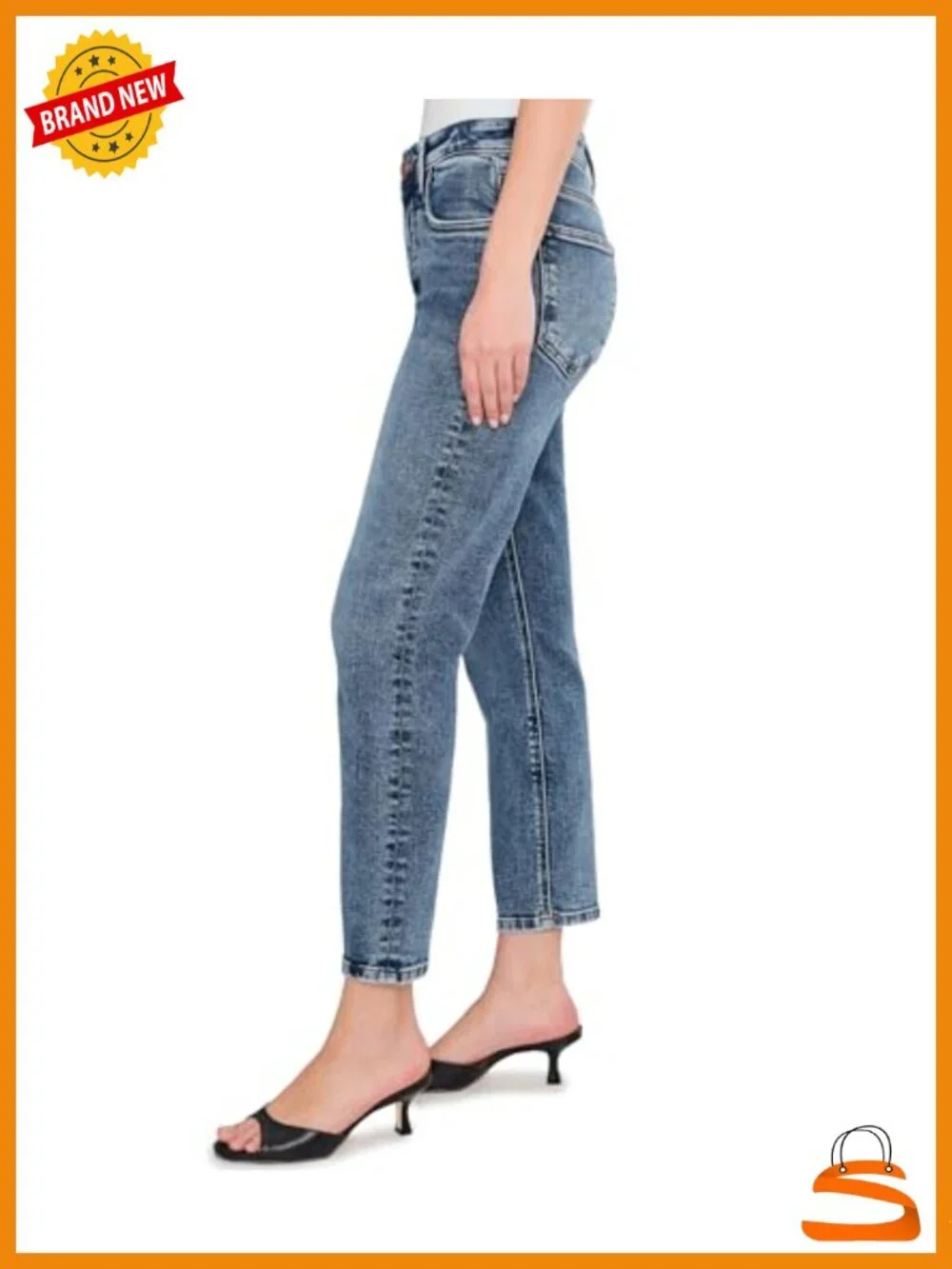 High Rise Straight Leg Mom Jeans - Cotton Blend Stretch